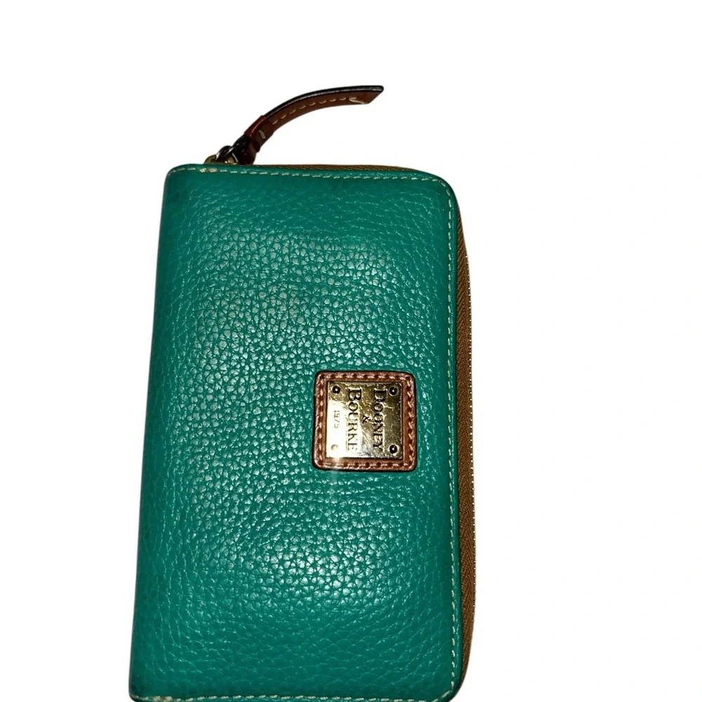 Dooney & Bourke Pebble Leather Zip around Y2k Wallet Teal Green Red Interior med - Picture 12 of 16